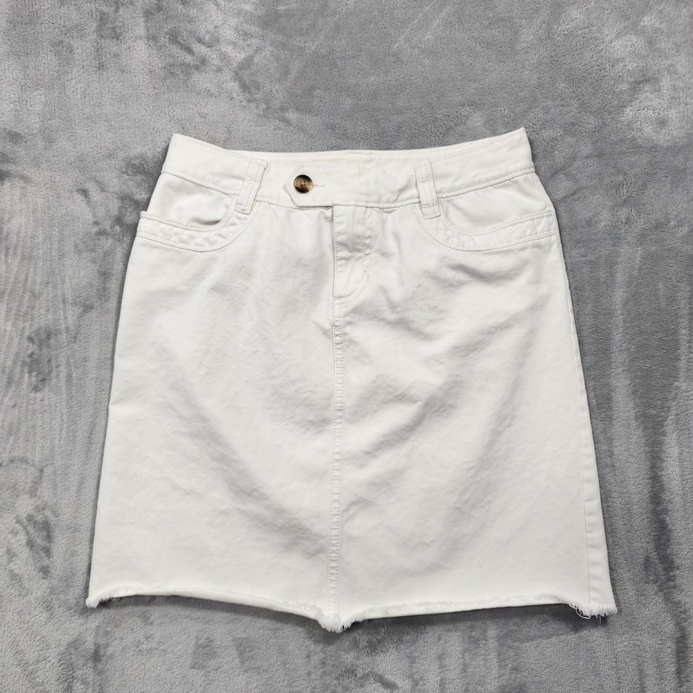 Vintage Old Navy Skirt Womens 2 White Denim Low Waist Frayed Hem Pencil Mini Y2K